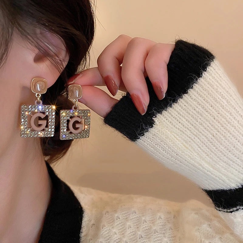 Rhinestones Embellished G Alphabet Earrings