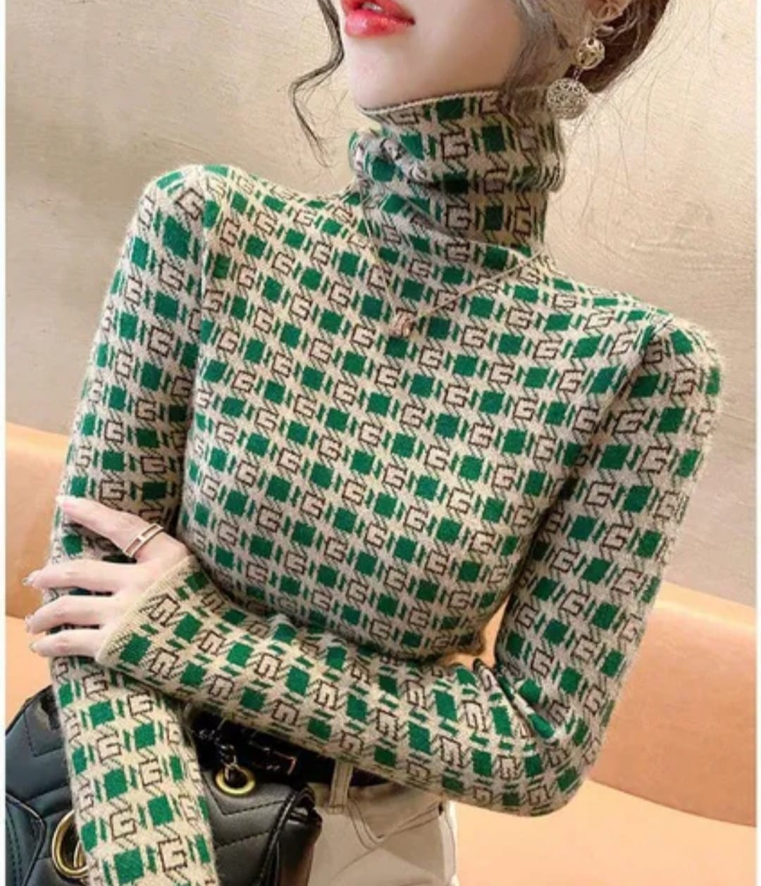 Long Sleeves G Printed Turtleneck Pullover