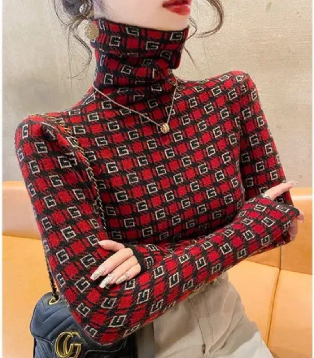 Long Sleeves G Printed Turtleneck Pullover